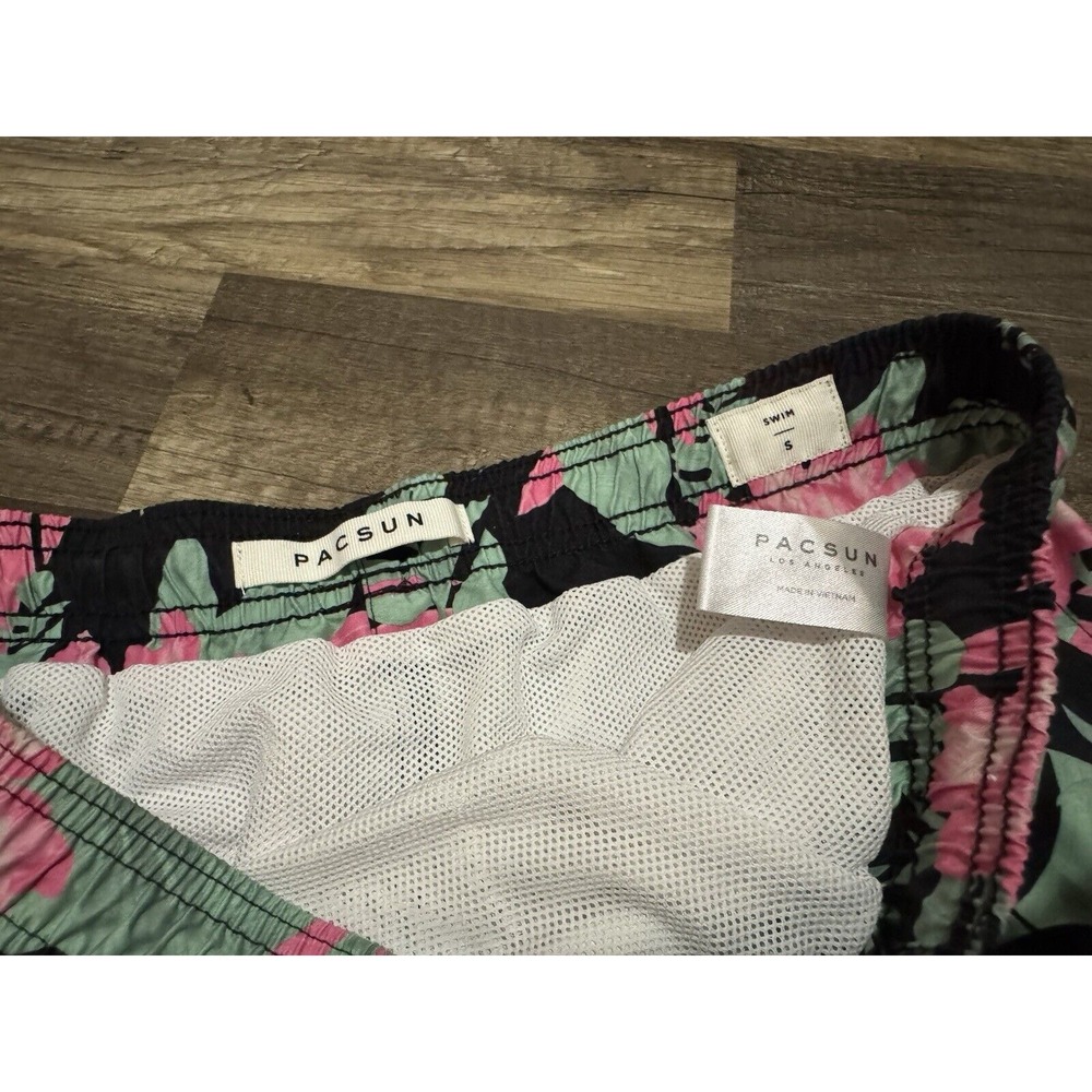 PacSun Swim Trunks Mens SMALL Lined Board Shorts Black Maui Floral Hawaiian Pink - Picture 4 of 6